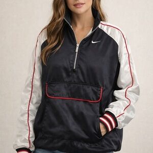 Nike Black, White & Red Half-Zip Bomber Pullover Jacket ( Medium)